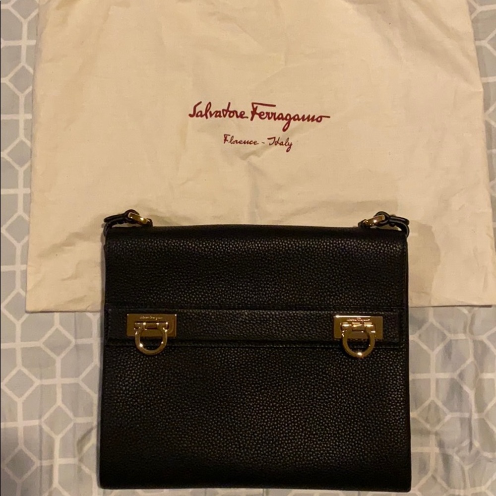 Salvatore Ferragamo Black Pebbled Leather Purse